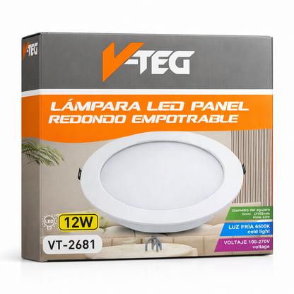 V TEG lampara led panel redondo empotrable 12w