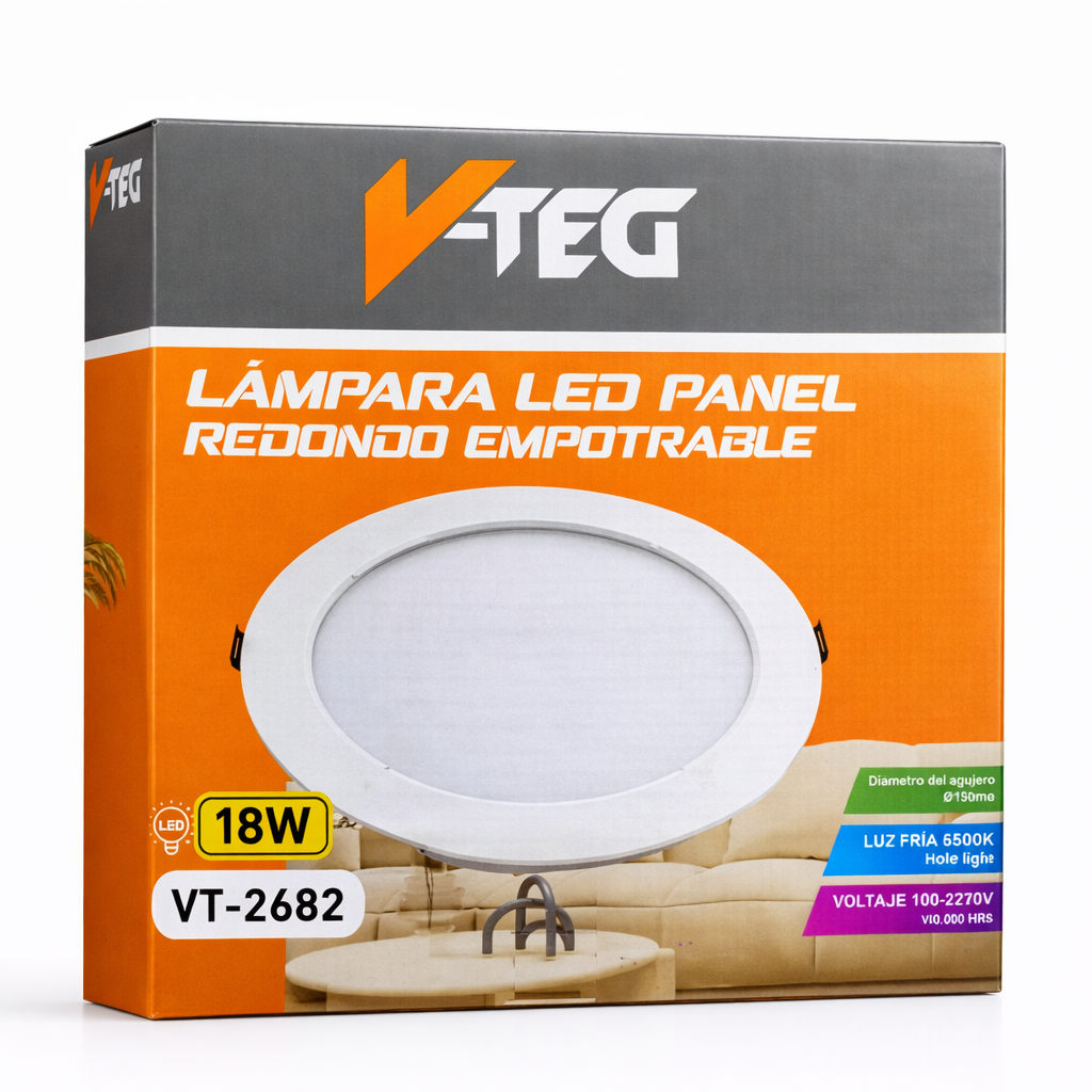 V TEG lampara led pandel redondo empotrable 18 w