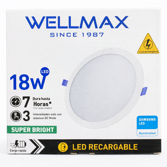 Panel LED Recargable WELLMAX 18W – Luz Fría 6500K – 3 Niveles (IP20)