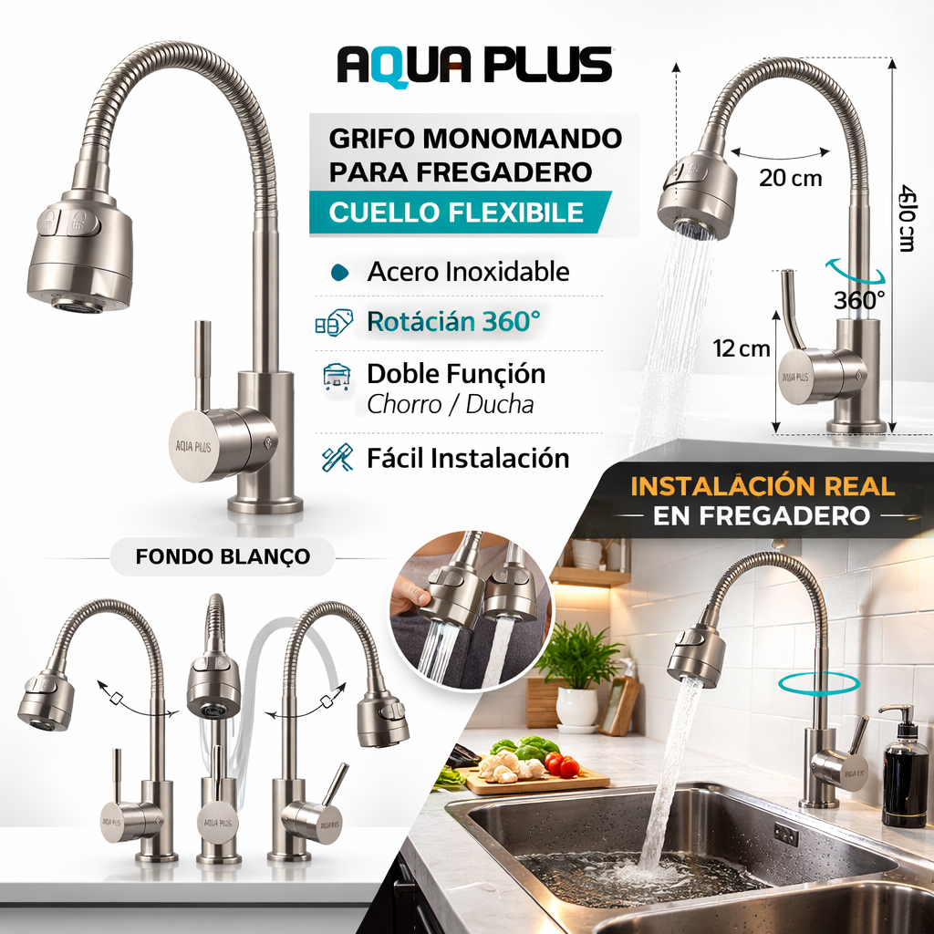 Grifo Monomando– Cuello Flexible (con botón)