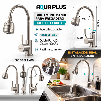 Grifo Monomando– Cuello Flexible (con botón)